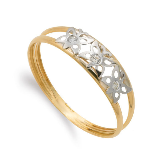 9K SORTIJA ORO BICOLOR DOBLE CUERPO CON MARIPOSAS CALADAS. ANCHO: 5,5 MM