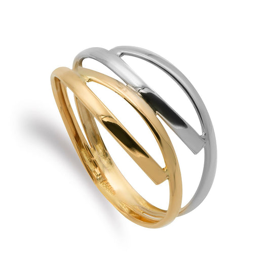 9K SORTIJA ORO BICOLOR DOBLE CUERPO CALADO BANDAS. ANCHO: 9 MM