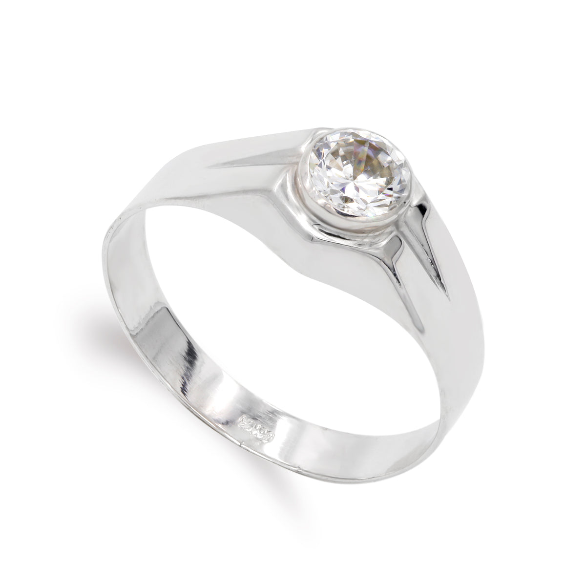 Solitario Hueco con Circonita de 5 mm. Ancho: 8,5 mm de oro blanco 9K