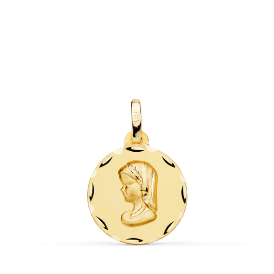 Medalla Virgen Niña Perfil Tallada. Medida: 16 mm de oro amarillo 9K