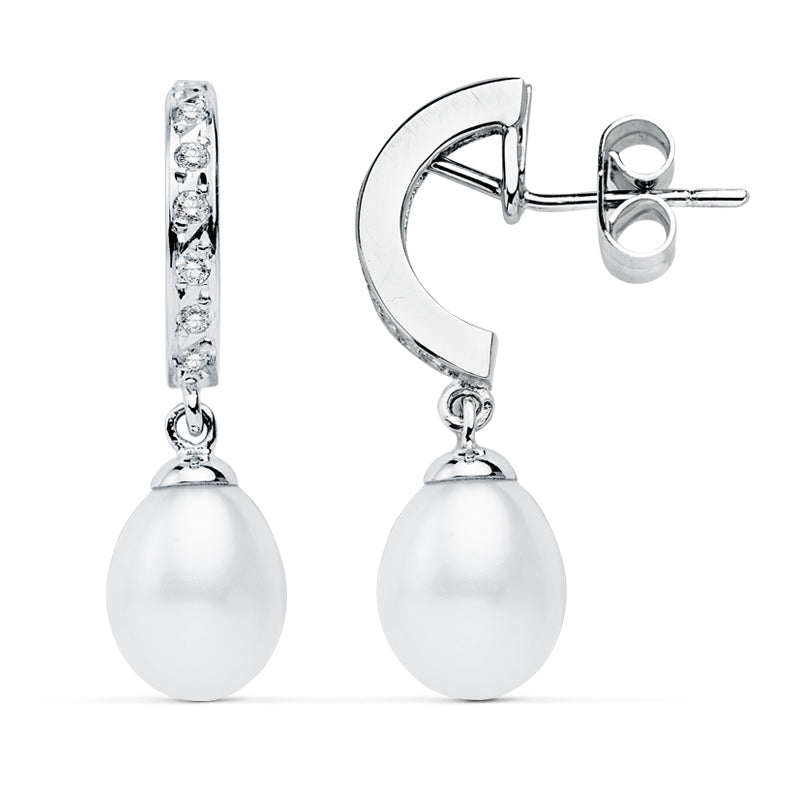 Pendientes Perla 28 x 8 mm de oro blanco 9K