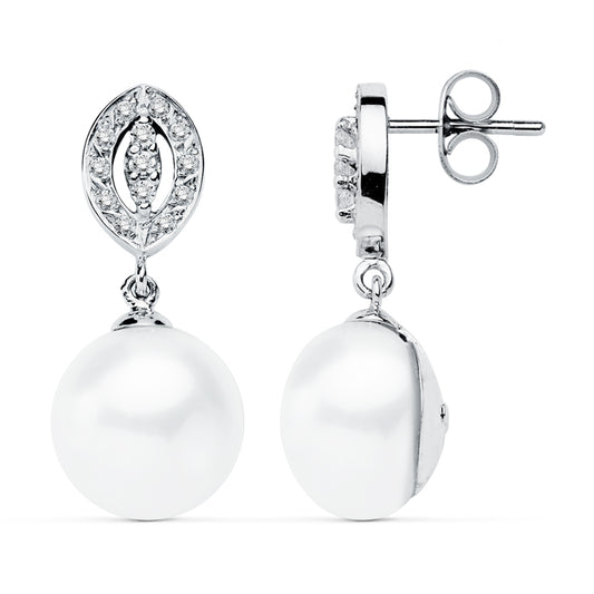 Pendientes Perla 27 x 11 mm de oro blanco 9K