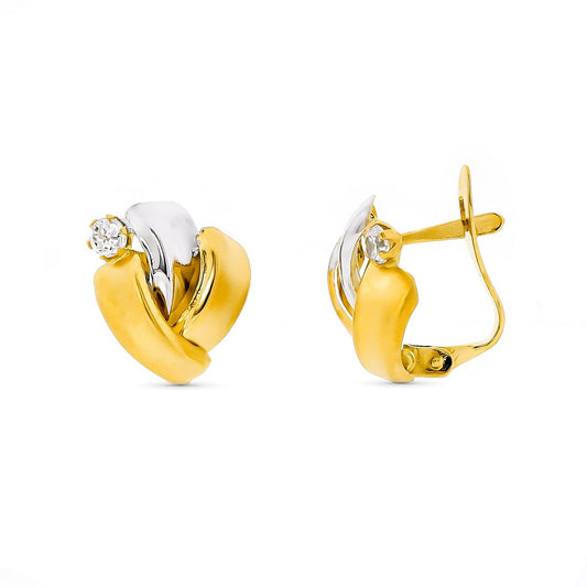 Pendientes Bicolor Bandas con Circontias. 12 x 10 mm 9K