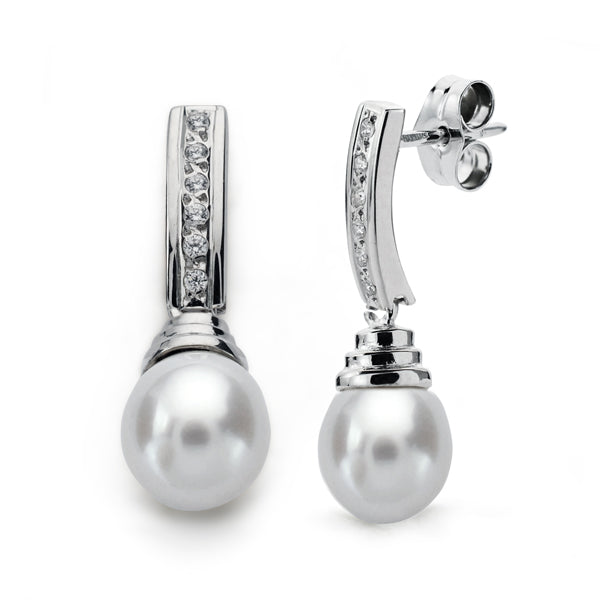 Pendientes Perla 24 x 7 mm de oro blanco 9K