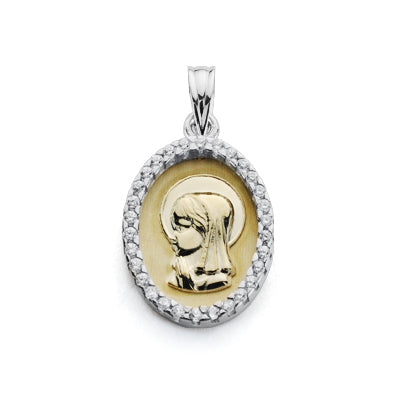 18K MEDALLA ORO AMARILLO VIRGEN NIÑA CIRCONITA 20X13 MM
