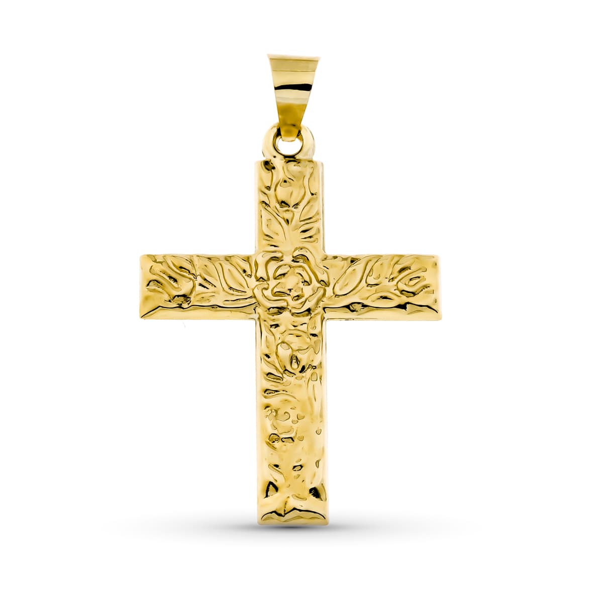 Cruz sin Cristo Estampada 32 x 24 mm Espalda Lisa de oro amarillo 9K
