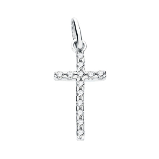 Cruz con Circonita 22 x 12 mm de oro blanco 9K