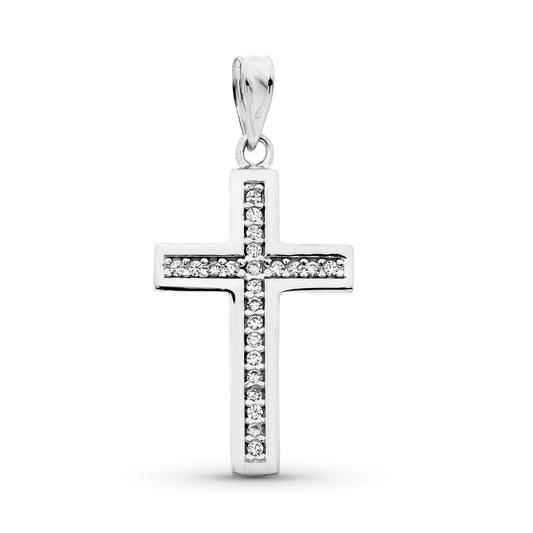 Cruz Circonita 26 x 15 mm de oro blanco 9K
