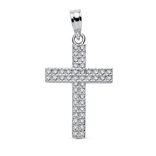 9K CRUZ ORO BLANCO CIRCONITA 19X15 MM