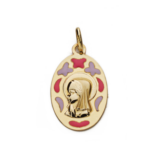 Medalla Virgen Niña Esmalte 9K 21 x 13 mm de oro amarillo 9K