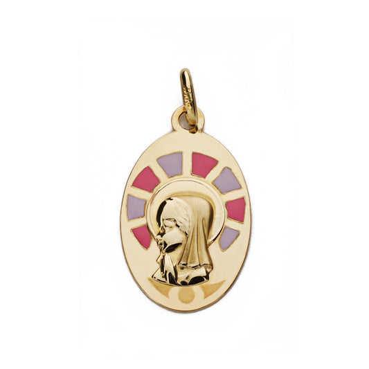 Medalla Virgen Niña Esmalte 9K 21 x 13 mm de oro amarillo 9K