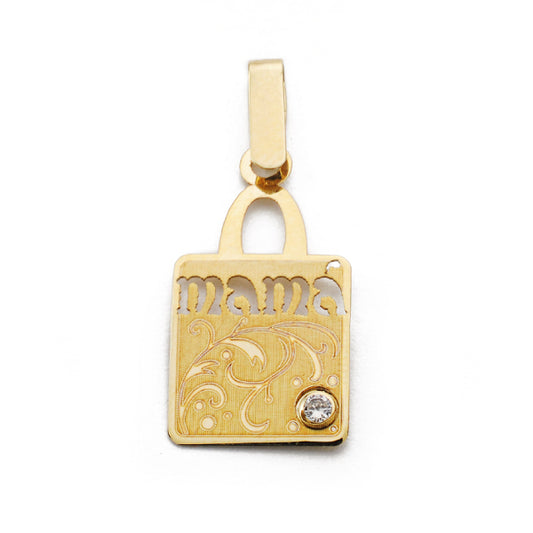 Colgante " Mama " Circonita 20 x 11 mm de oro amarillo 9K