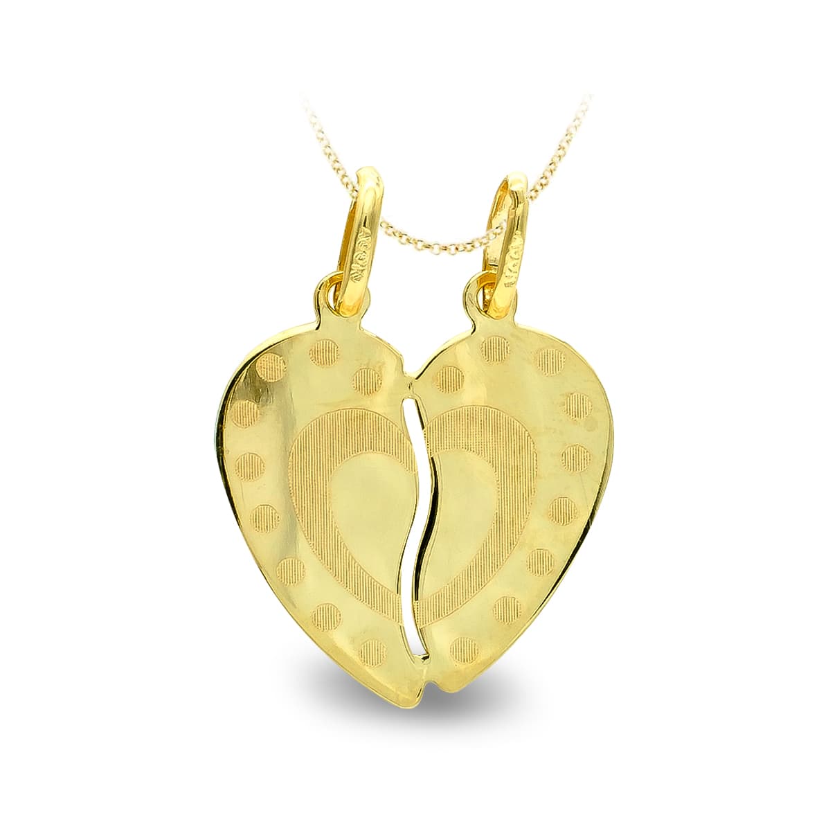 9K COLGANTE CORAZON PARTIDO ORO AMARILLO DIBUJO 17X15 MM