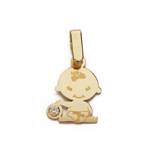 Colgante Niña Laser Circonita 15 x 11 mm de oro amarillo 9K