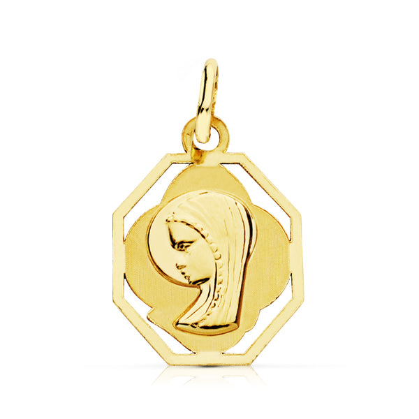 9K MEDALLA ORO AMARILLO VIRGEN NIÑA CERCO. 15X13 MM