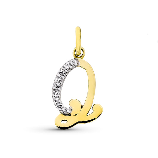Colgante Letra Q con Circonita 15 x 12 mm de oro amarillo 9K