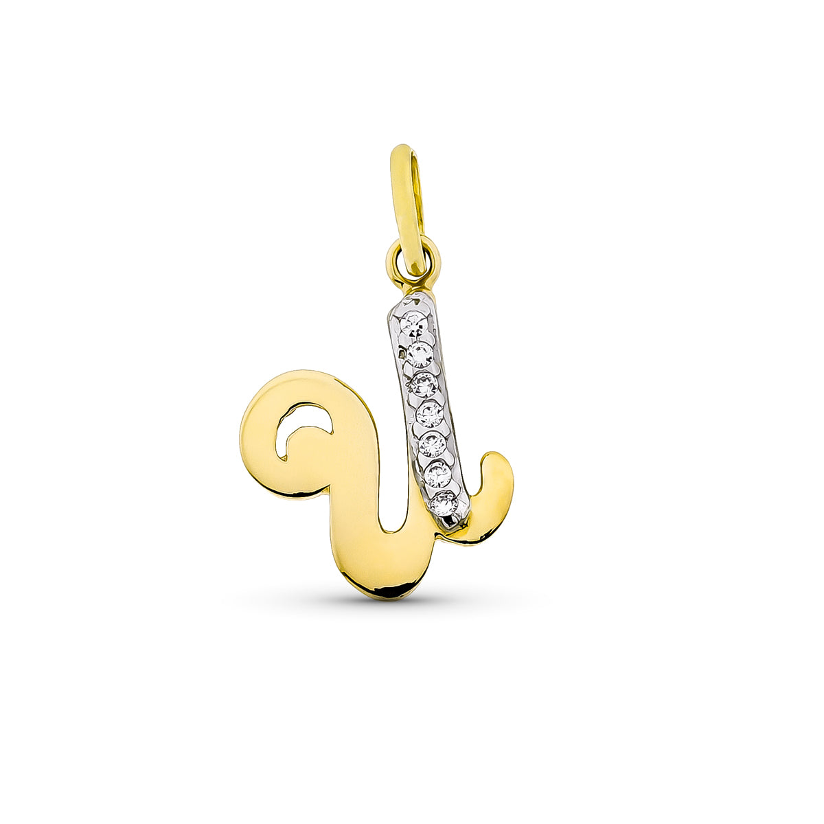 9K COLGANTE LETRA U CON CIRCONITA ORO AMARILLO 15X12 MM
