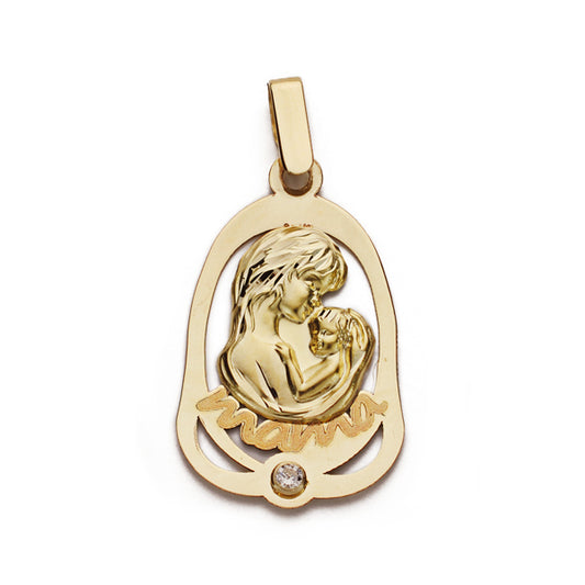 Colgante Madre Circonita 25 x 15 mm de oro amarillo 9K