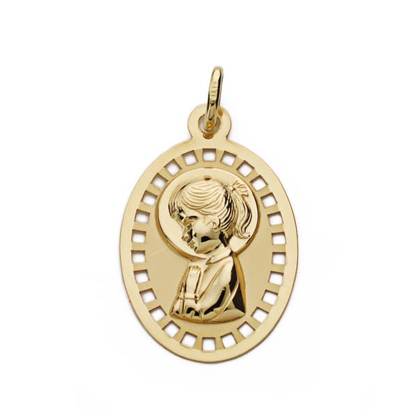 Medalla Virgen Niña Calada 23 x 14 mm de oro amarillo 9K