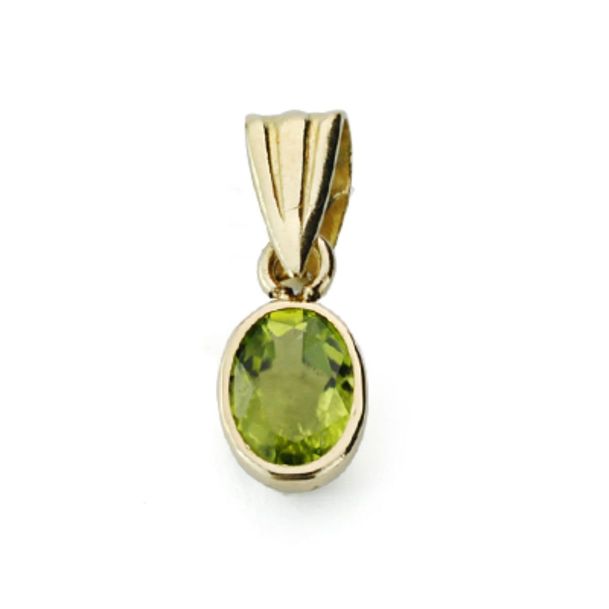 Colgante Olivina Oval 0,47 Cts. Medida: 6 x 4 mm de oro amarillo 9K