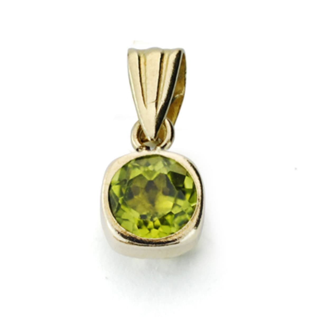 9K COLGANTE ORO AMARILLO CUADRADO OLIVINA NATURAL 0,57 QTS. ANCHO: 5 MM