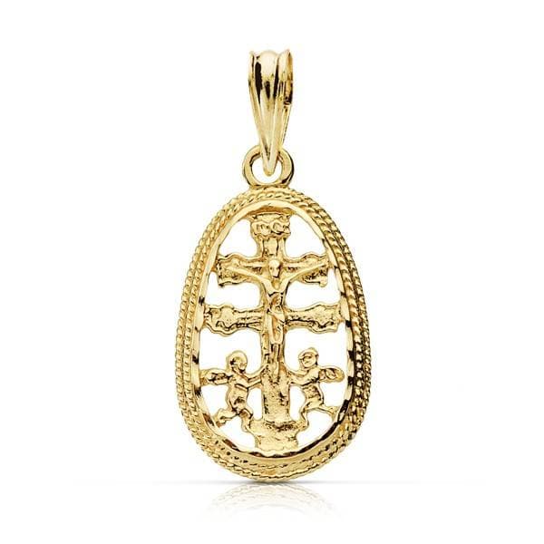 Colgante Cruz Caravaca Cerco Tallado 19 x 11 mm de oro amarillo 18K