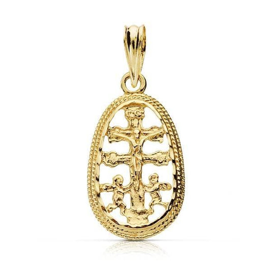 Colgante Cruz Caravaca Cerco Tallado 19 x 11 mm de oro amarillo 18K