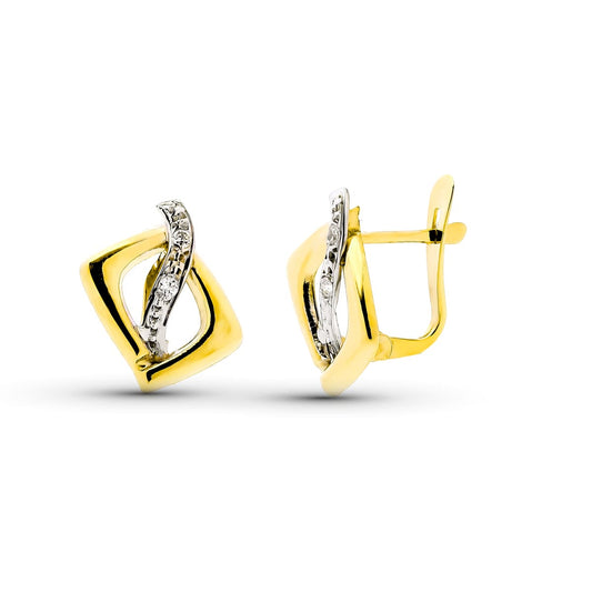 Pendientes Bicolor Comunion Circonita 15 x 11 mm 9K