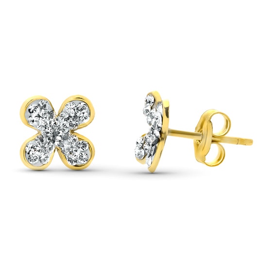 Pendientes Flor Piedras 9 x 9 mm presión de oro amarillo 9K