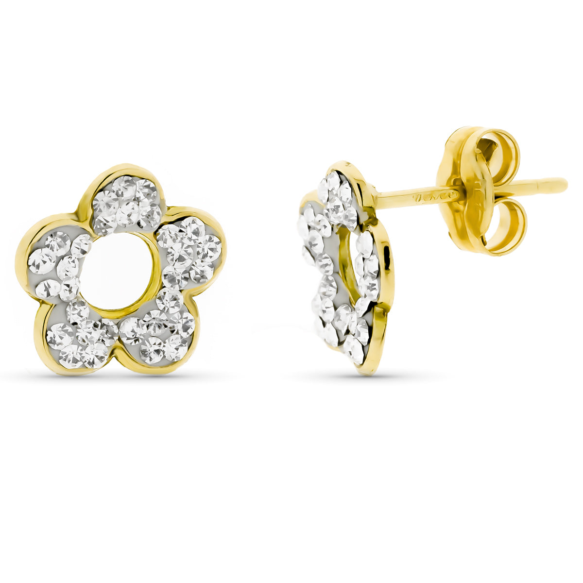 Pendientes Flor Piedras 9 x 9 mm de oro amarillo 9K