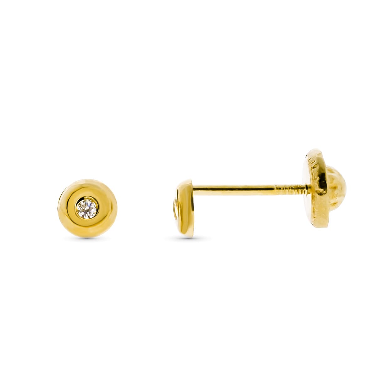 9K PENDIENTES ORO AMARILLO REDONDOS CON CIRCONITA. ANCHO: 3 MM. CIERRE TUERCA