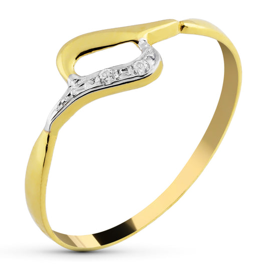 9K SORTIJA ORO BICOLOR MOTIVO CON CIRCONITAS. ANCHO: 5 MM