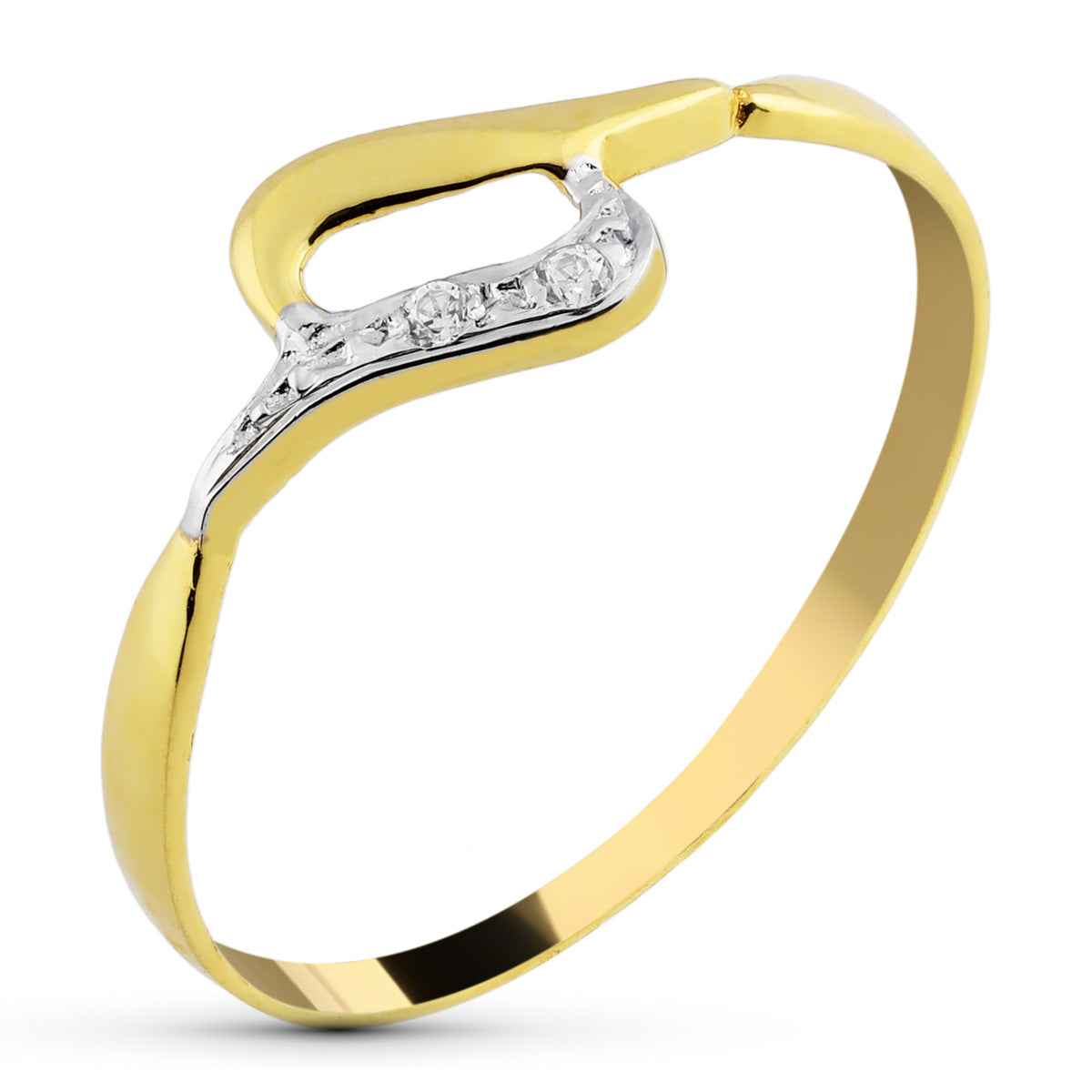 9K SORTIJA ORO BICOLOR MOTIVO CON CIRCONITAS. ANCHO: 5 MM