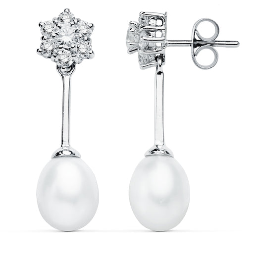 Pendientes Perla 30 x 8 mm de oro blanco 9K
