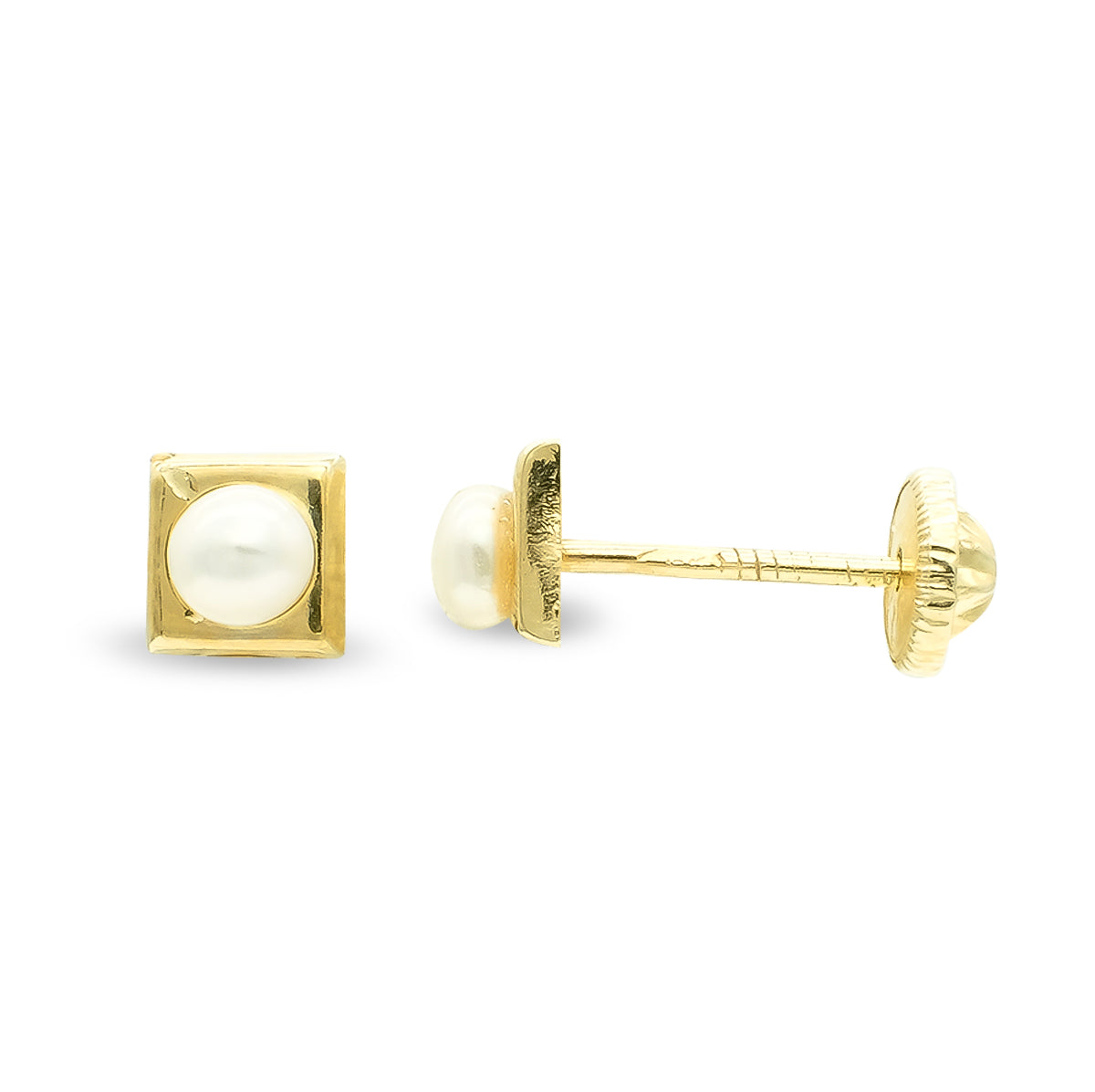 Pendientes Cuadrados 4 mm Perla3 mm Cierre Tuerca de oro amarillo 9K