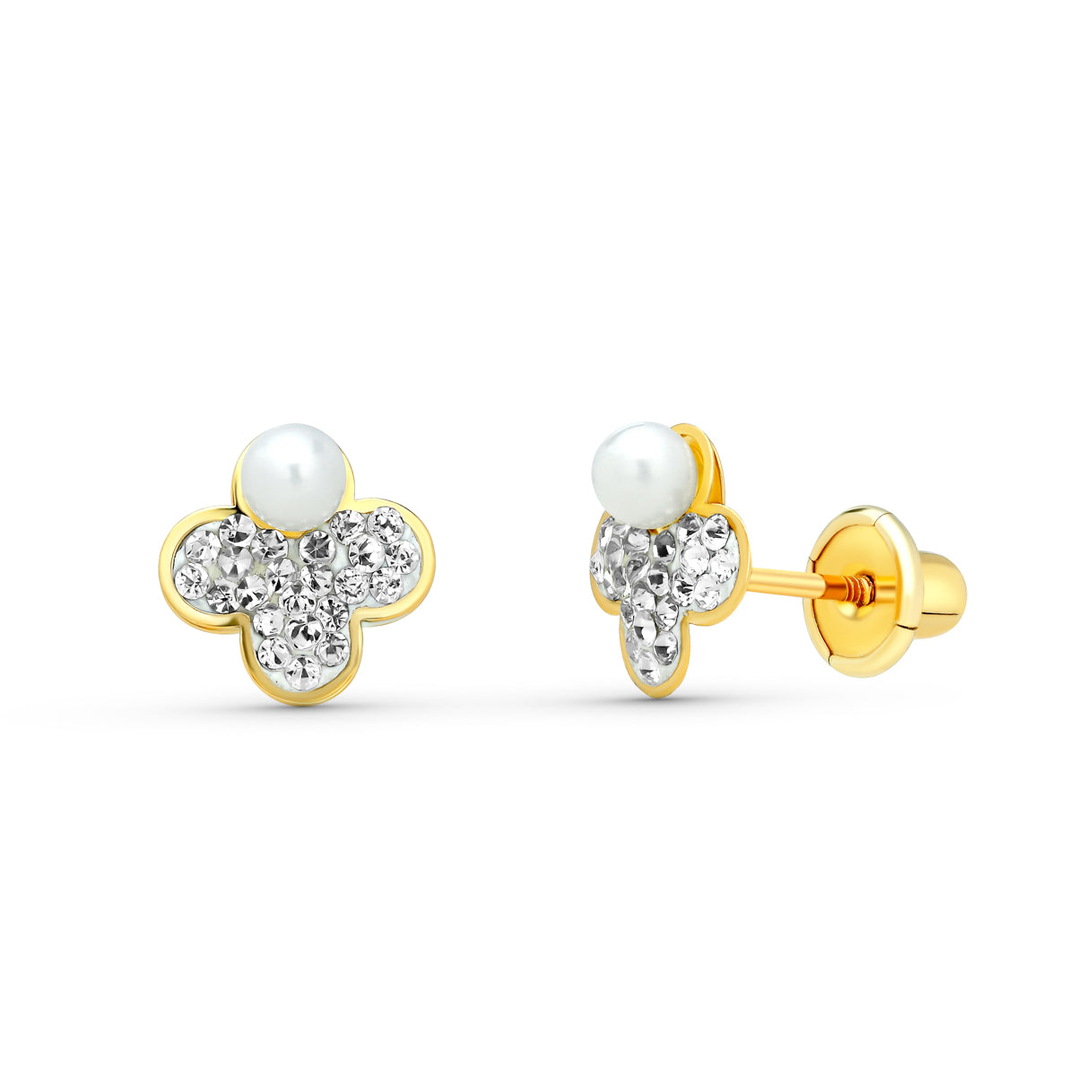 Pendientes Trebol. 7 x 7 mm Cierre Tuerca de oro amarillo 9K