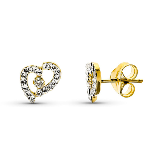 Pendientes Bicolor Circonita 9 x 6 mm 9K