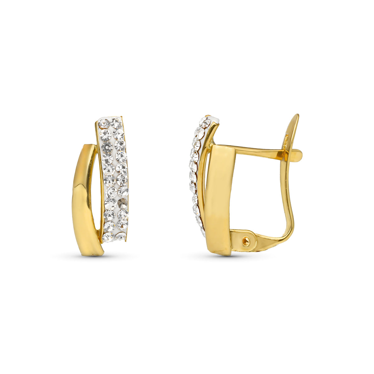 Pendientes Bicolor Bandas Piedra 13 x 6 mm 9K