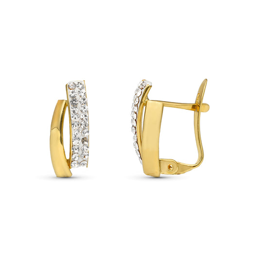 Pendientes Bicolor Bandas Piedra 13 x 6 mm 9K