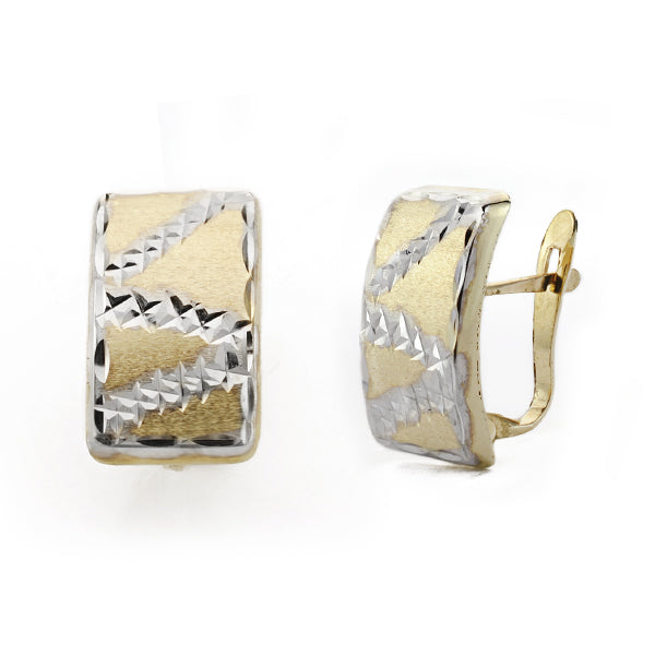 Pendientes Bicolor Rectangular Tallados. Medida: 15 x 9 mm 9K
