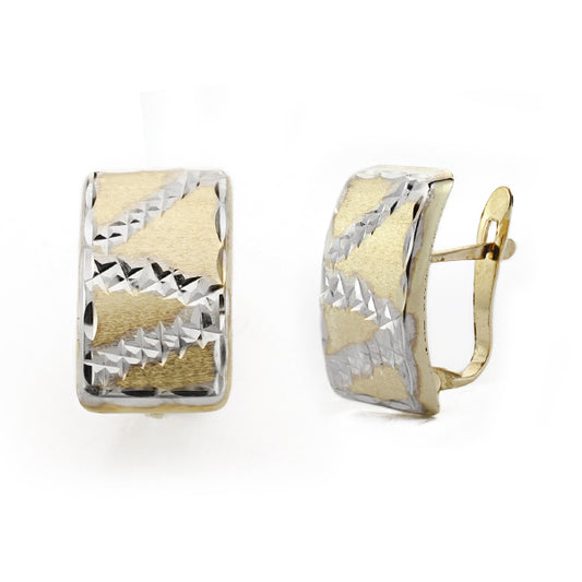 Pendientes Bicolor Rectangular Tallados. Medida: 15 x 9 mm 9K