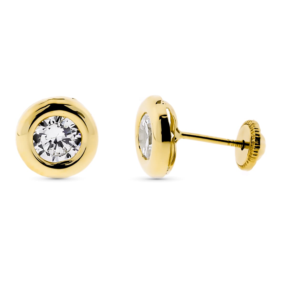 Pendientes Chatón 7,50 mm Circonita 6 mm Cierre Tuerca de oro amarillo 9K