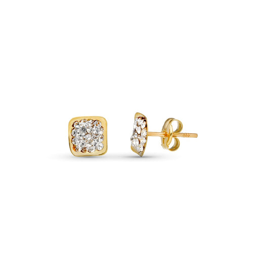 9K PENDIENTES ORO AMARILLO CUADRADOS CON CIRCONITAS 6X6 MM. CIERRE PRESION