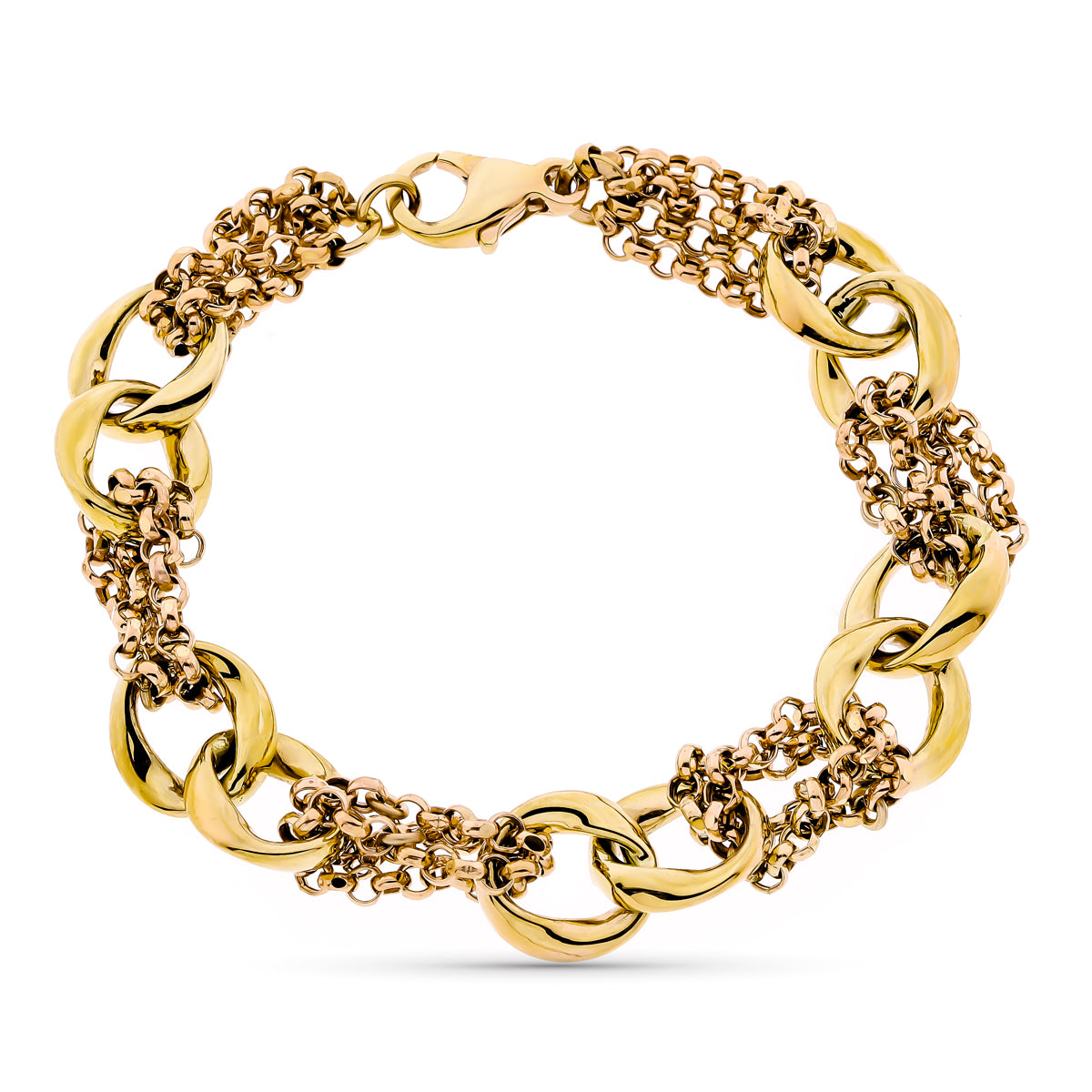 Pulsera Hueca Tricolor 18 cm de oro amarillo 9K