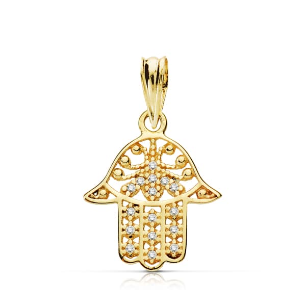 9K COLGANTE MANO FATIMA ORO AMARILLO CIRCONITA 17X14 MM