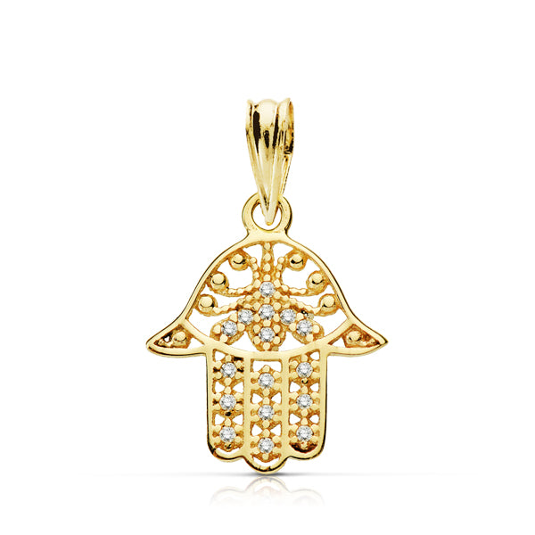 Colgante Mano Fatima Circonita 17 x 14 mm de oro amarillo 9K
