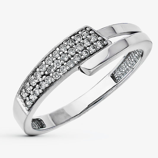 9K SORTIJA ORO BLANCO CALADA CON CIRCONITAS. ANCHO: 6 MM