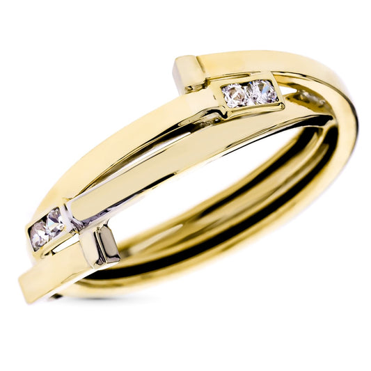 9K SORTIJA ORO BICOLOR BANDAS CRUZADAS CON CIRCONITAS. ANCHO: 7 MM