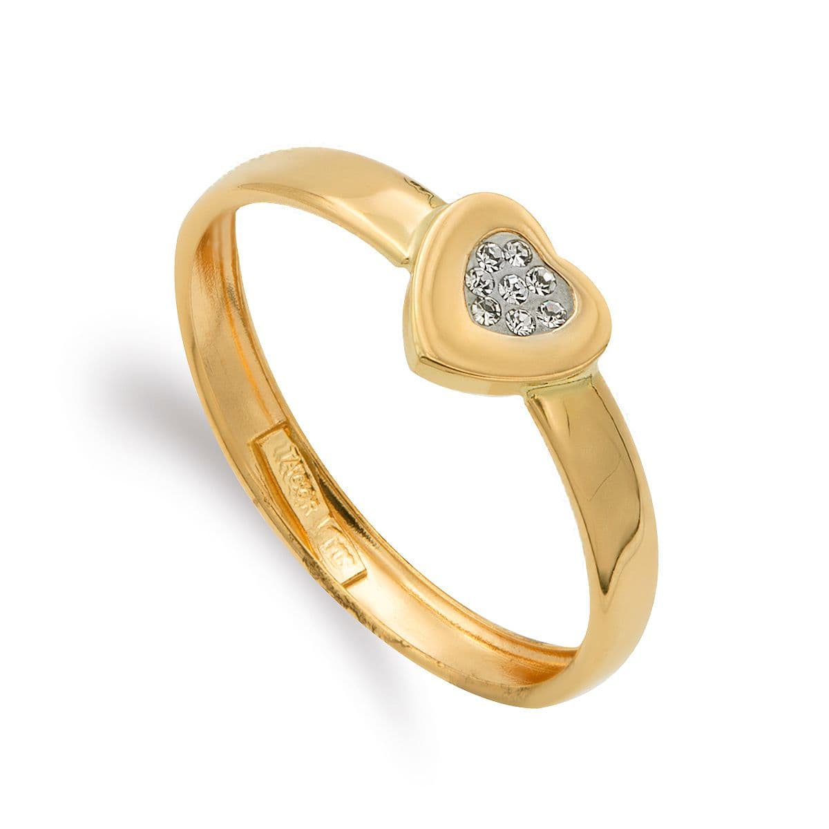 Sortija Corazon con Circonitas. Ancho: 7 mm de oro amarillo 9K
