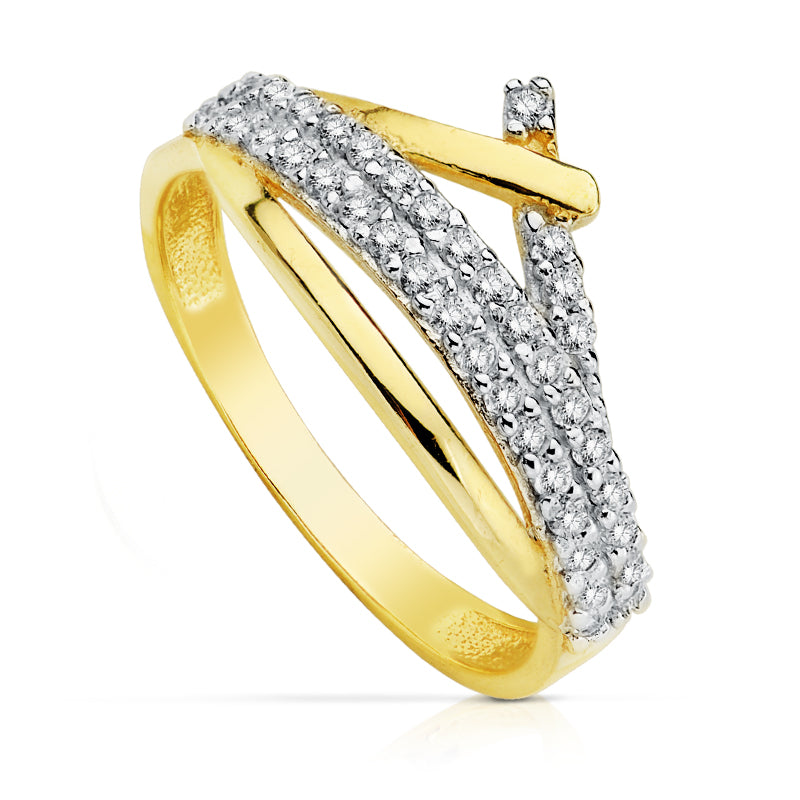 9K SORTIJA ORO BICOLOR CON CIRCONITAS. ANCHO: 10 MM